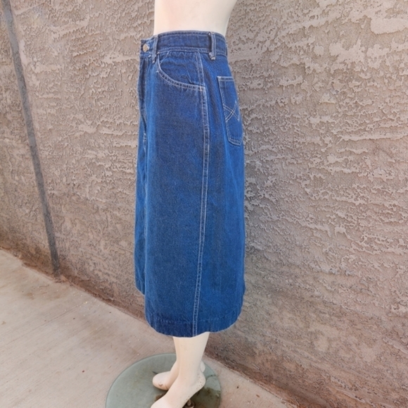 Vintage Oscar De La Renta Denim Skirt/ High‎ Waist Dark Wash Jean Skirt - Picture 6 of 9